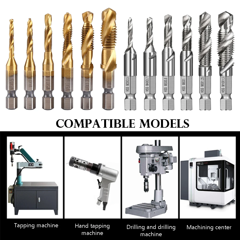 

1pc Thread M3 M4 M5 M6 M8 M10 Screw Tap Drill Bits Hss Taps Countersink Deburr Metric High Speed Steel 1/4 IN Quick Change Hex