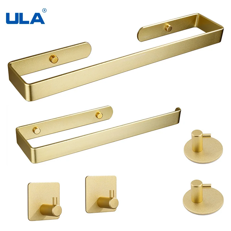 

ULA Bathroom Hardware Set Gold Polish Bathrobe Hook Towel Rail Bar Rack Bar Shelf Tissue Paper Holder Bathroom Accessories