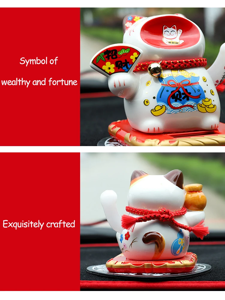 Керамический счастливый кот на солнечных батареях Maneki Neko развевающаяся рука манящая удача приветственный Кот с автомобильным ковриком Настольный Декор очаровательный подарок