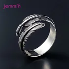 Изменяемые Открытые Кольца из стерлингового серебра 925 пробы с перьями для женщин и мужчин, Классические дешевые ретро ювелирные изделия, высокое качество, пальчиковые браслеты для женщин