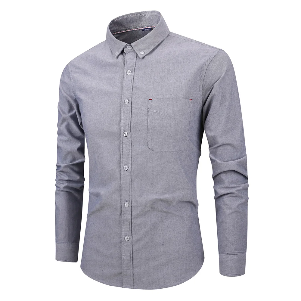 

Sleeve 2021 Mens Shirts Long Solid Oxford Dress Skin-Frinedly Male Casual Regular Slim Fit Tops Button Down Shirt Men