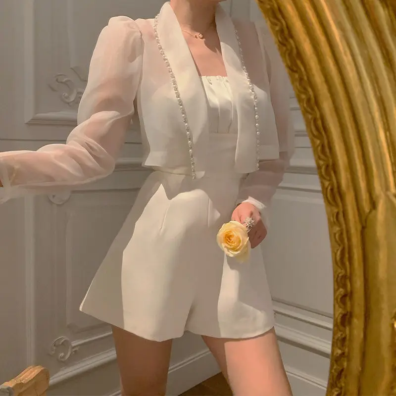 Для женщин из двух частей комплект 2021 новый летний маленькие бисерные пальто