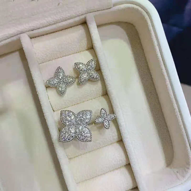 Funmode Flower Shape Gold Color Silver Color Adjustable Size Ring Jewelry Set for Women Party Gifts anillos mujer  FS177