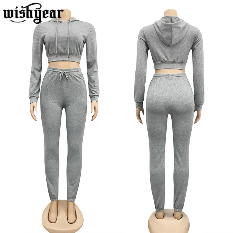 

Autumn Activewear Solid Color Women's Tracksuit Long Sleeve Hooded Sweatshirt Jogger Pants Sporty Fitness Two Piece Set Outfits