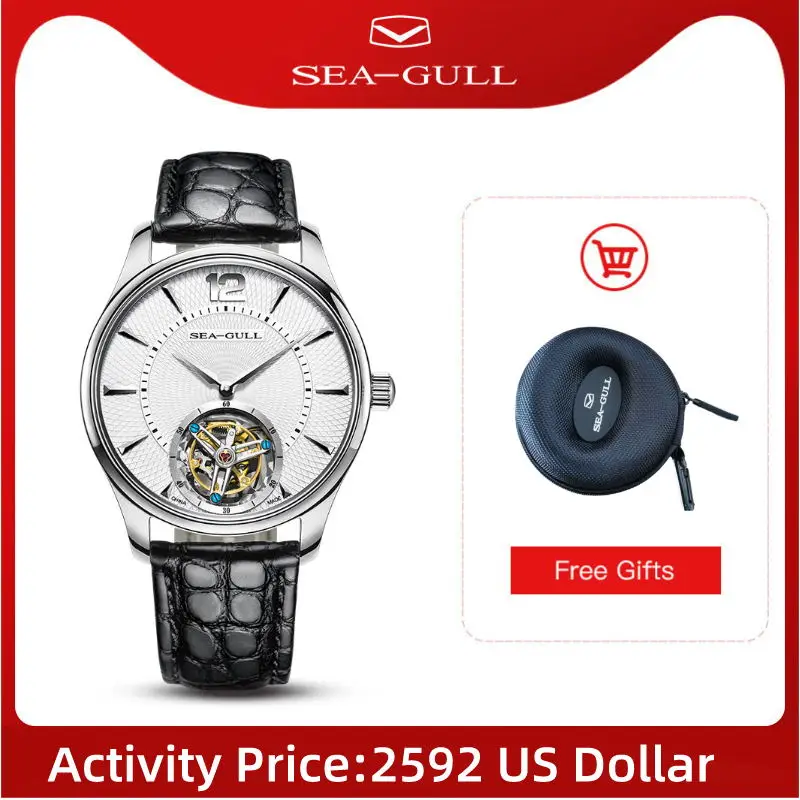 Чайка Для мужчин часы Tourbillon механические Бизнес Повседневное из крокодиловой