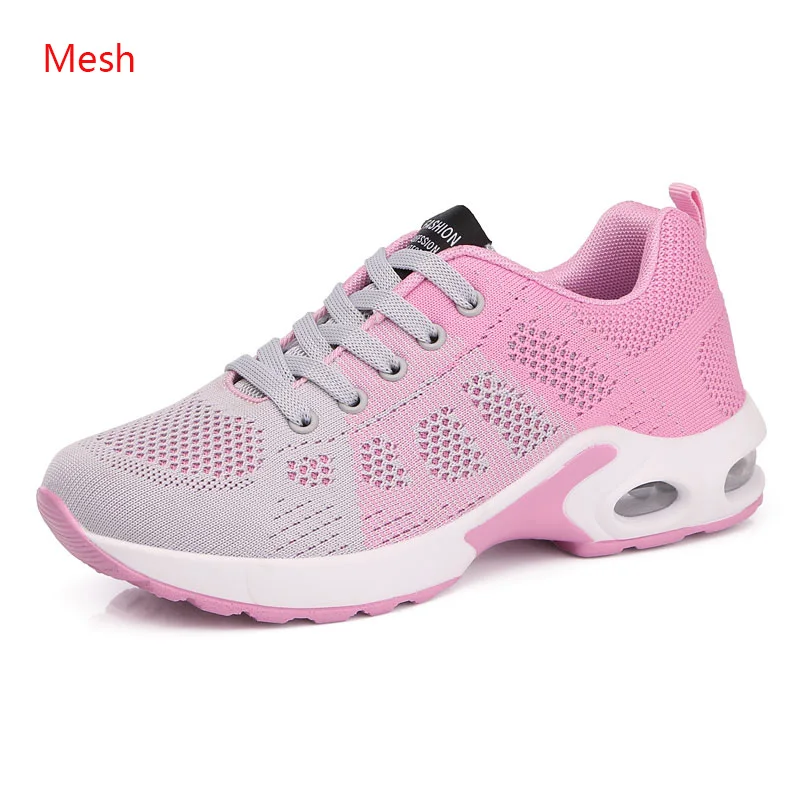 Grey Pink Модные женские кроссовки; обувь для бега; уличная спортивная обувь; удобная обувь из дышащей сетки для бега; женская обувь с воздушной подушкой на шнуровке - Цвет: Grey Pink