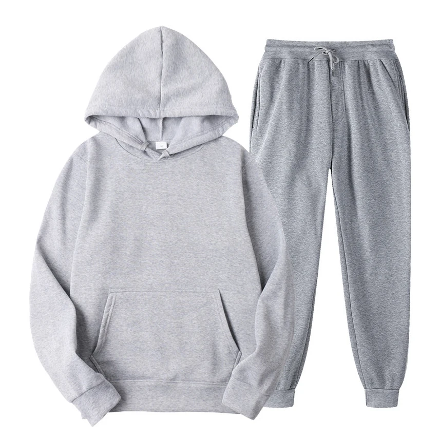 

Tracksuit Men Fashion Hoodies Running Suits Solid Sets Sweatshirts+Sweatpants Spring Autumn Fleece Hooded Pullover 2 Pieces Set