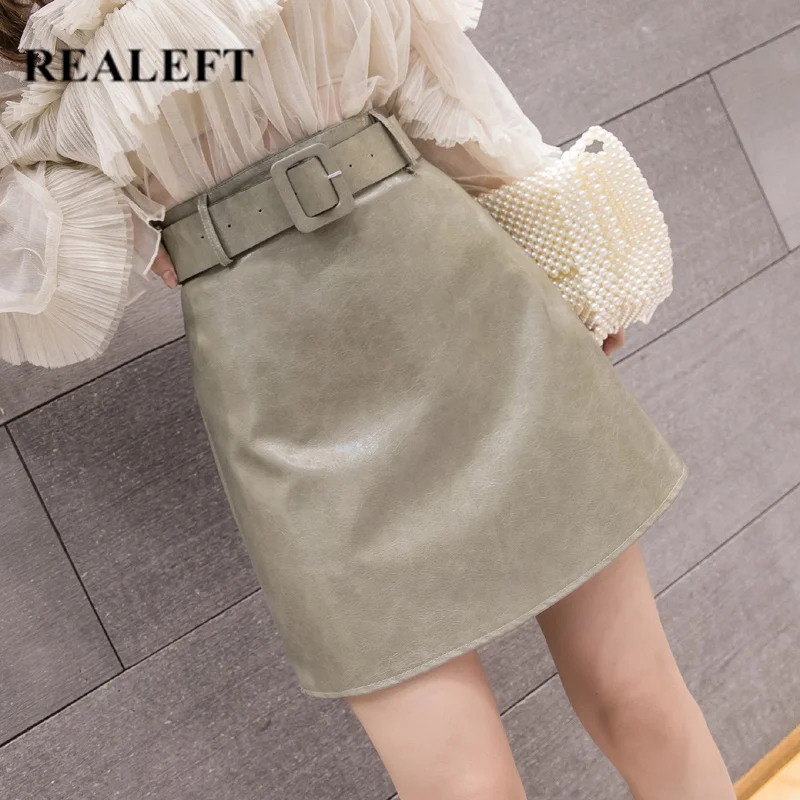 REALEFT осень зима винтажные Зеленые Мини Юбки Высокая талия покрытие из