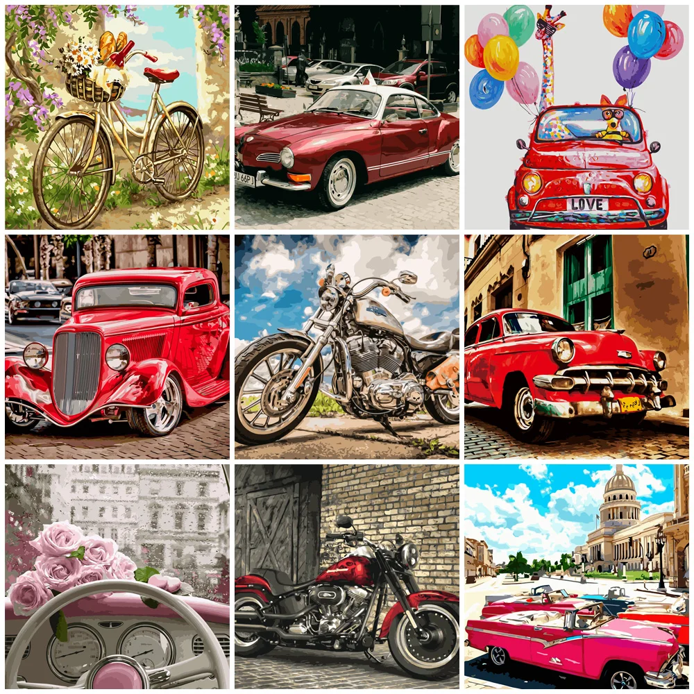 

DIY Paintings By Numbers Car Bicycle Set No-Frame Oil Painting 40x50cm 24 Colors Gift Level:4 Stars VA-2913