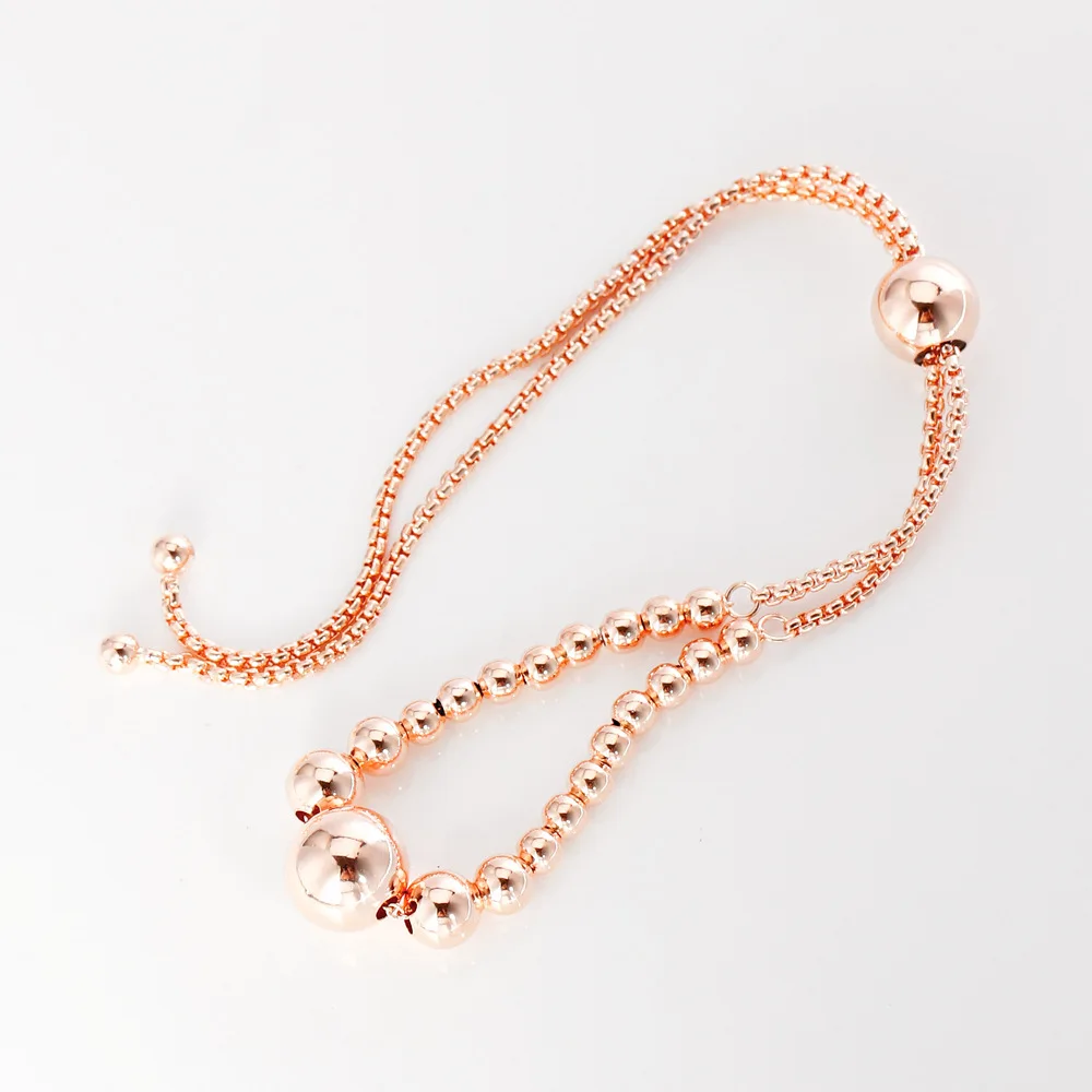 

925 Sterling Silver Sliding Clasp Adjust Pan Moments chain Bracelet Bangles For Women Beads Charm Diy Jewelry Holiday gift