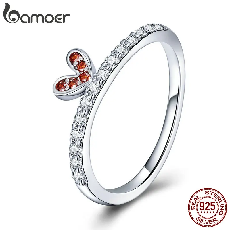 BAMOER 925 пробы Серебряное Свадебное Сердце Любовь Цветущий Кристалл CZ Кольцо на палец для женщин Свадебное Обручальное ювелирное изделие SCR419