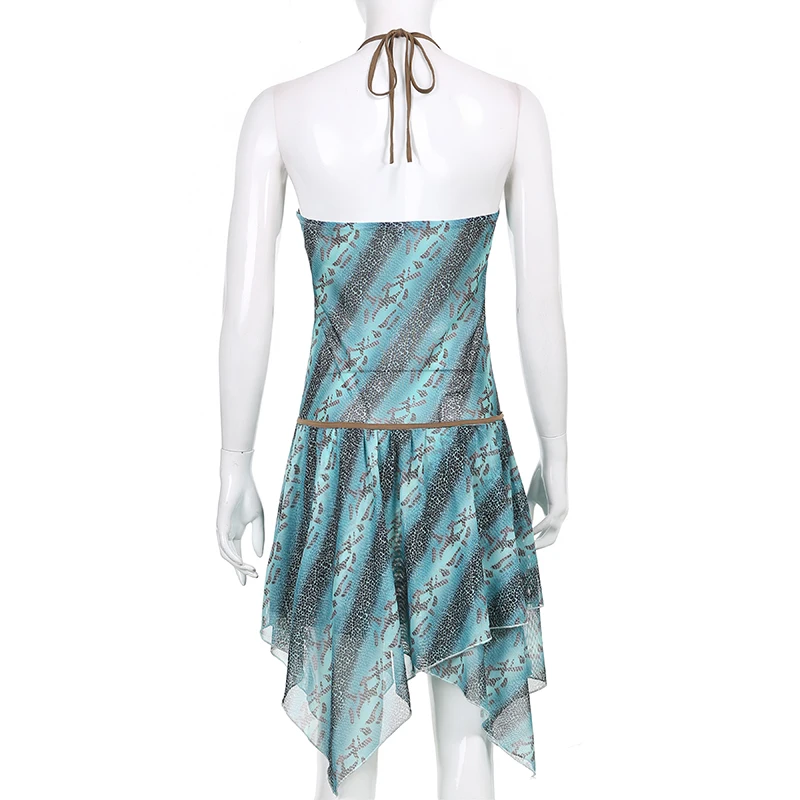 

Rockmore Serpentine Print Dresses Spaghetti Strap Party Elegant Dress Women V-neck Vintage Sexy Dress Beach Holiday Sundress