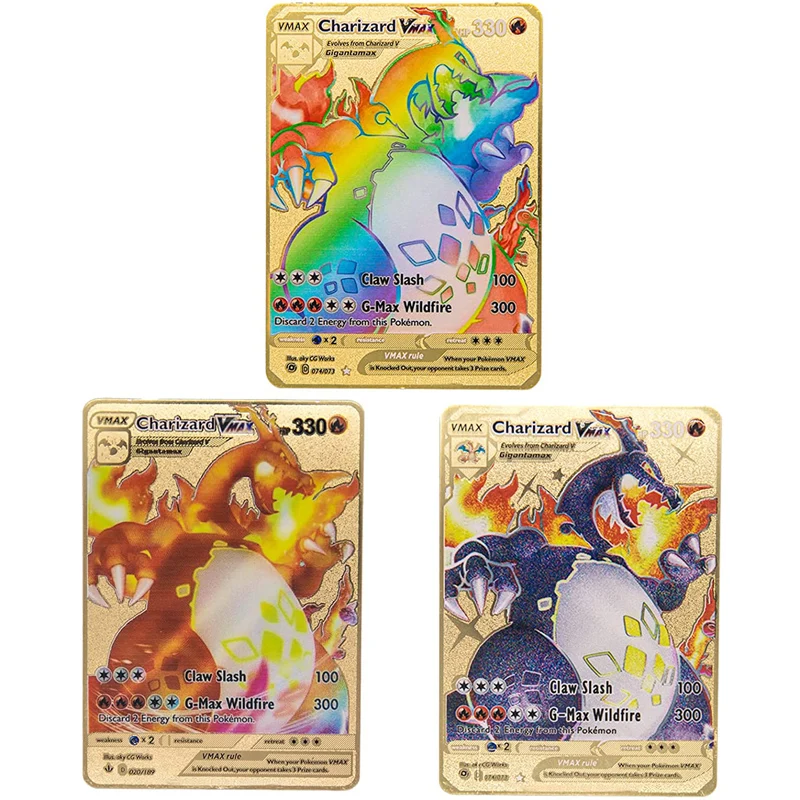 

3 style Charizard VMAX Champion's Path Custom Metal Pokemon Cards toys for children