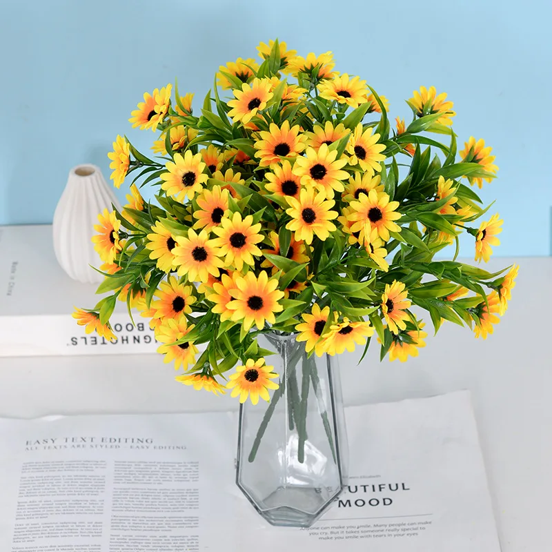 

6 Forks/Bunch Artificial Sunflowers Flowers Silk Home Garden Decoration DIY Small Craft Fake Flower Wedding Decoration