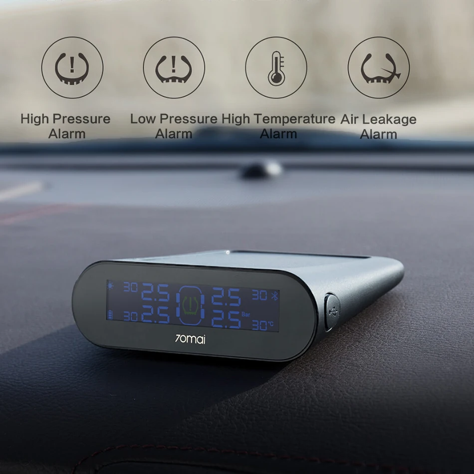 Xiaomi 70mai TPMS система контроля давления в шинах Солнечная энергия цифровой ЖК-дисплей автомобильная система безопасности сигнализация датчик давления в шинах