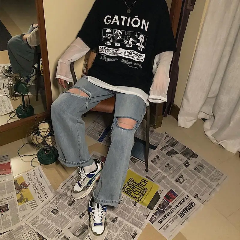 

Wide Leg Jeans Women Vintage Ripped Plus Size 4XL High Waist Streetwear Quality Denim Trousers Loose Fashion Tide Womens Casual