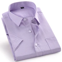 high quality short sleeve summer mens dress casual plaid shirt male regular fit blue purple 4xl 5xl 6xl 7xl 8xl plus size shirts