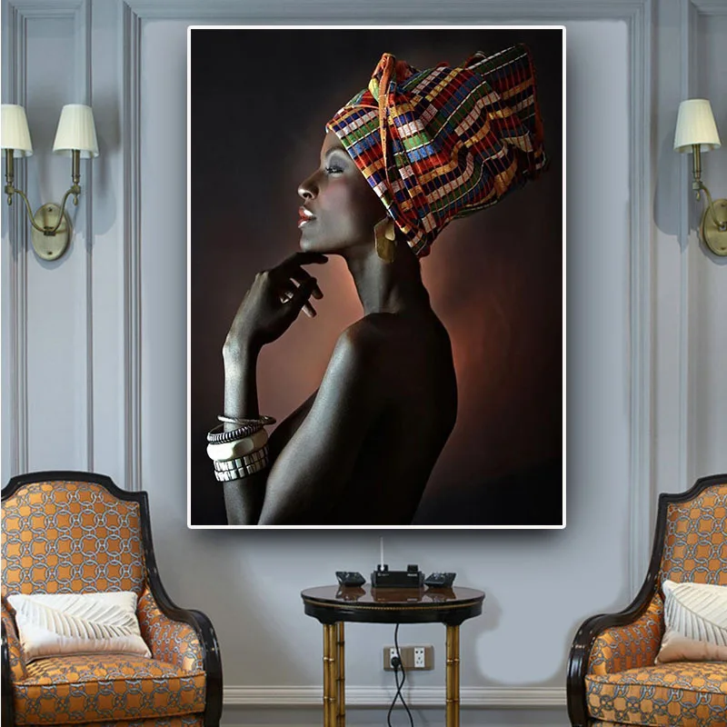 

City Street View African Woman Canvas Decorative Painting Poster Picture Album Home Decor Wall Art Room Decoration Accessories