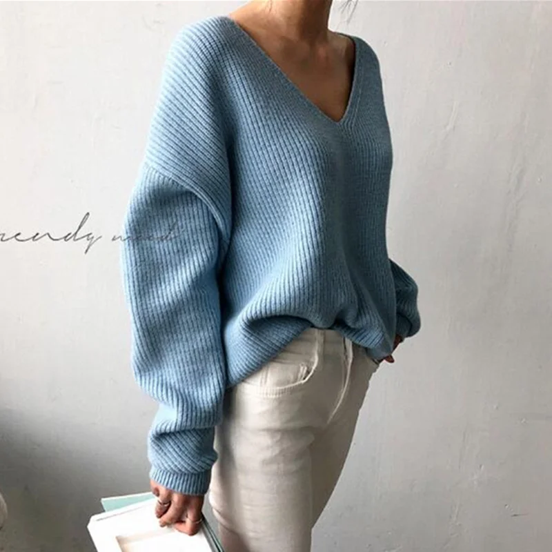 Женский трикотажный свитер с V-образным вырезом | Женская одежда