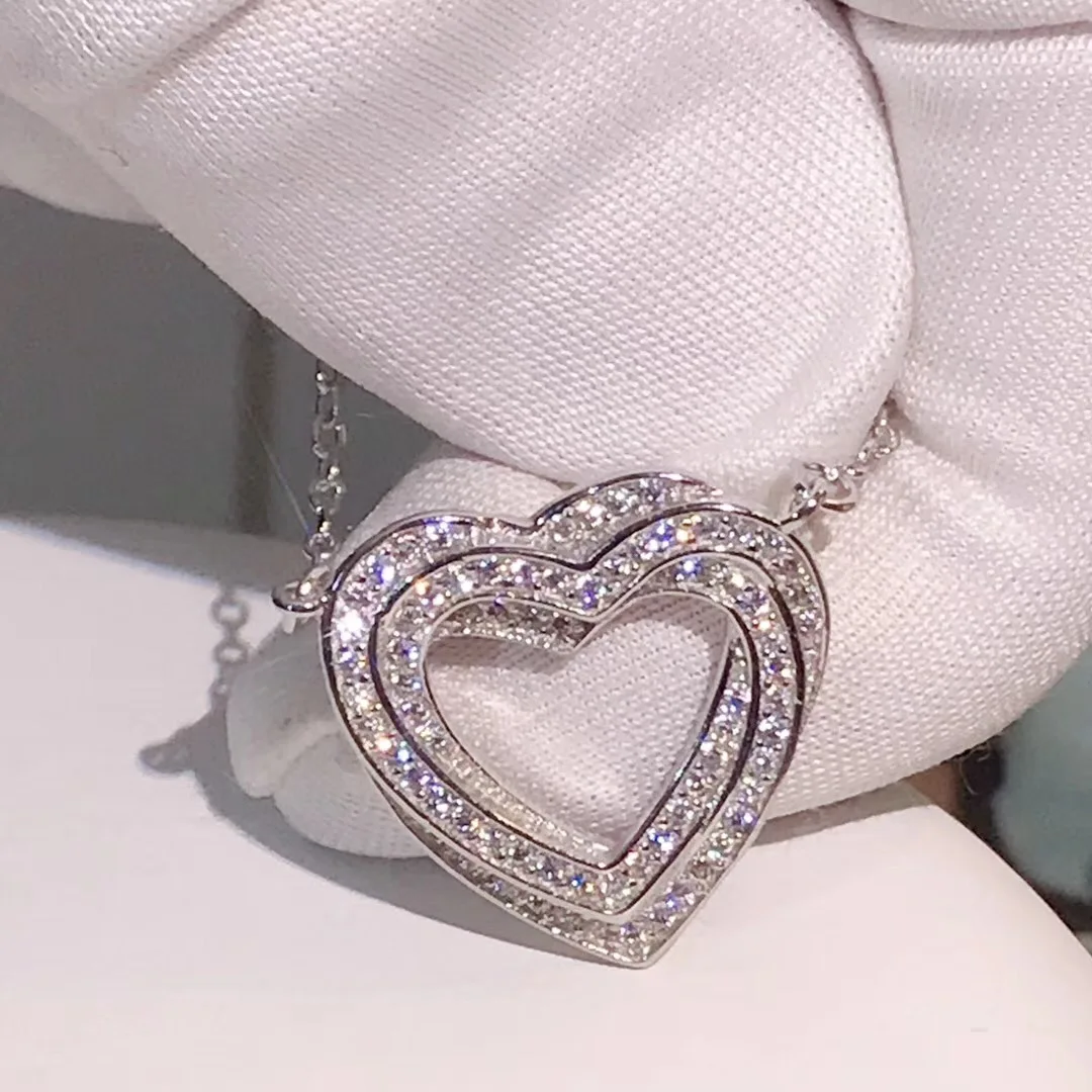 TSHOU12 925 пробы Серебряное сердце цепь до ключицы короткая девочка подарок