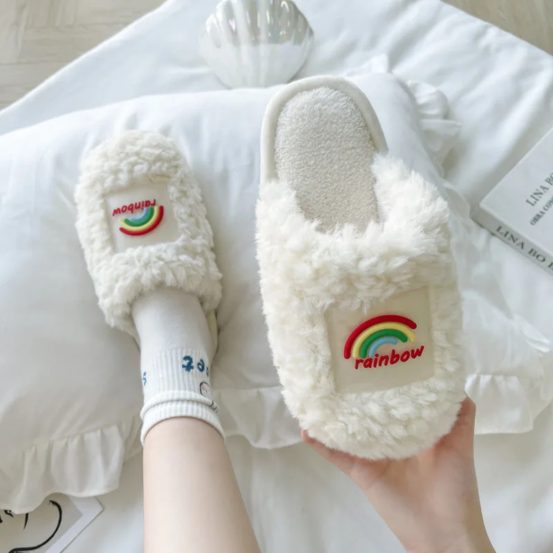 

Women Warm Slippers Ladies Cute Winter Shoes Home Stickers Plush Flats Casual Fashion Indoor Footwear Bedroom Woman Shoe 2021
