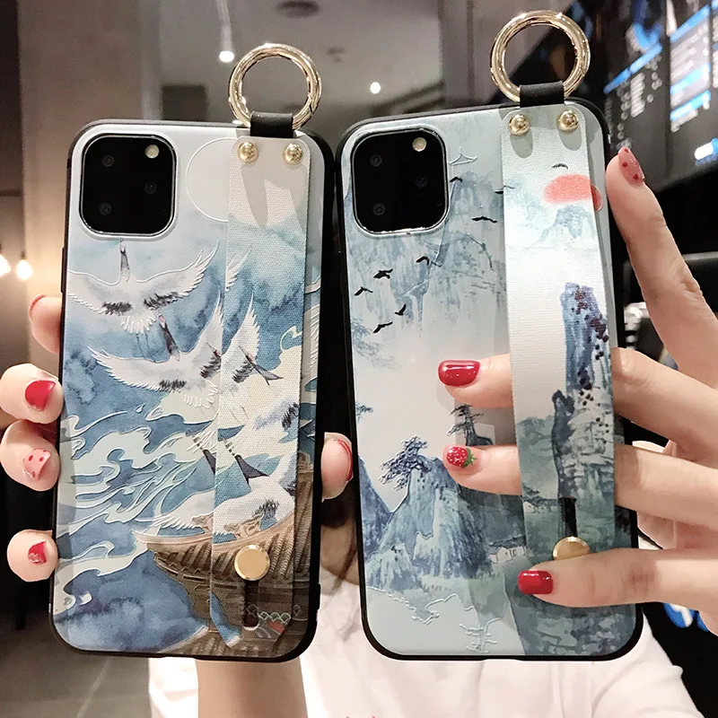 Funda 3D чехол для iPhone 11 Pro Max XS MAX XR 6 6S Plus 7 8 браслет с кисточкой тушью живопись