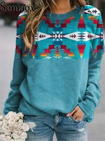 autumn winter retro western ethnic geometric print sweatshirt womens casual round neck vintage t shirt blouse loose sweatshirts