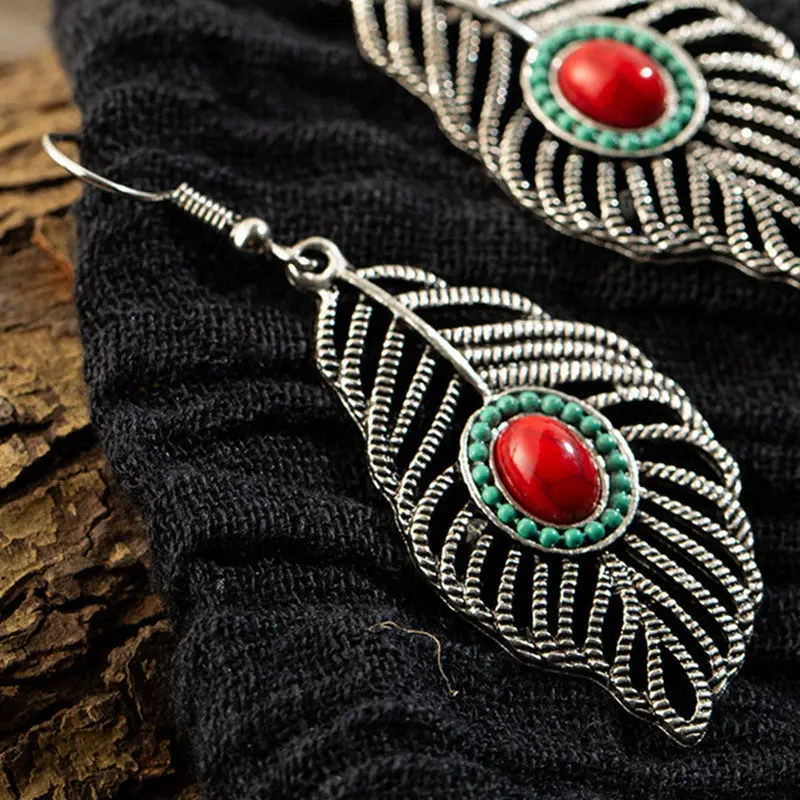 Винтажные серьги-подвески в виде античного листа с камнем для женщин 2020 модные