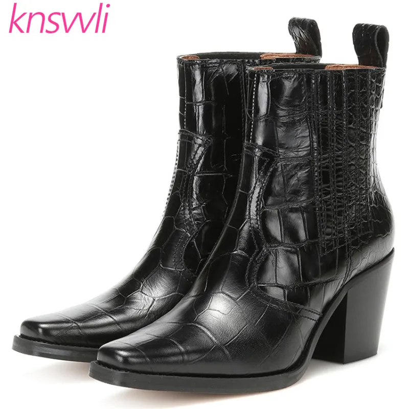 Женские ботинки челси на высоком массивном каблуке с квадратным носком|Женские