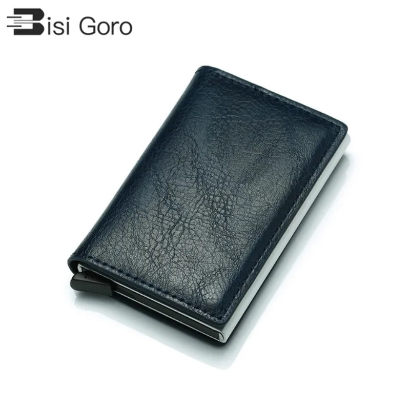 BISI GORO бизнес кредитный держатель для карт для мужчин и женщин Металл RFID Ретро алюминиевая коробка Crazy Horse кошелек для карт из искусственной кожи