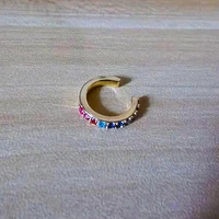 minimal ear bone crystal rainbow clip earrings multicolor charm zircon copper thin ear cuff jewelry without piercing for women