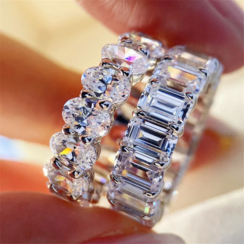 Роскошное женское кольцо с кристаллами овальной и квадратной формы обручальное