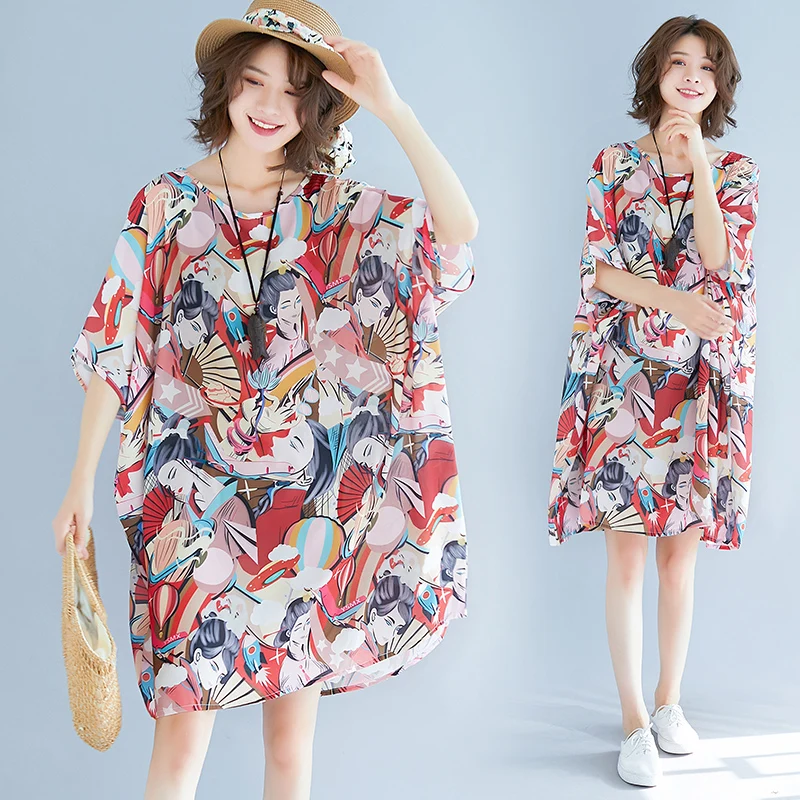 

Chiffon Print Boat Neck Maternity Dress Maternity Clothings Pregnant Women Plus-Size Dress Maternity Clothes For Pregnant Women
