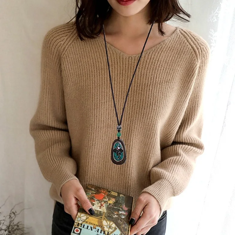 Длинная цепочка на свитер из сандалового дерева кулон со слоном Фортуны ожерелье