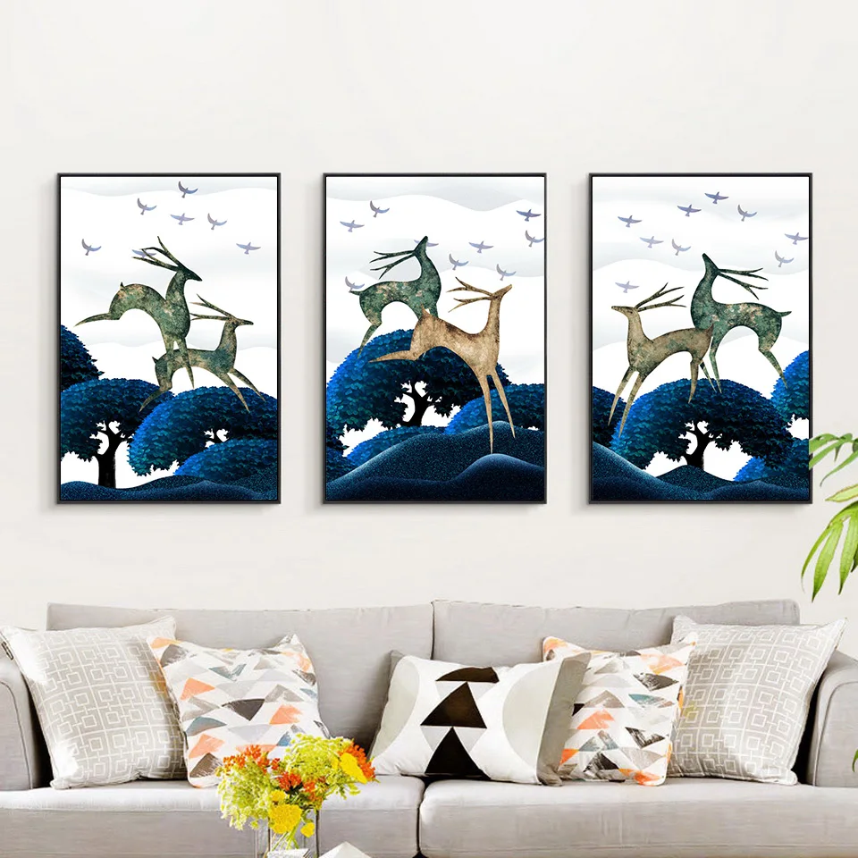 Олень с обнаженной женщины настенный Арт холст живопись скандинавские плакаты