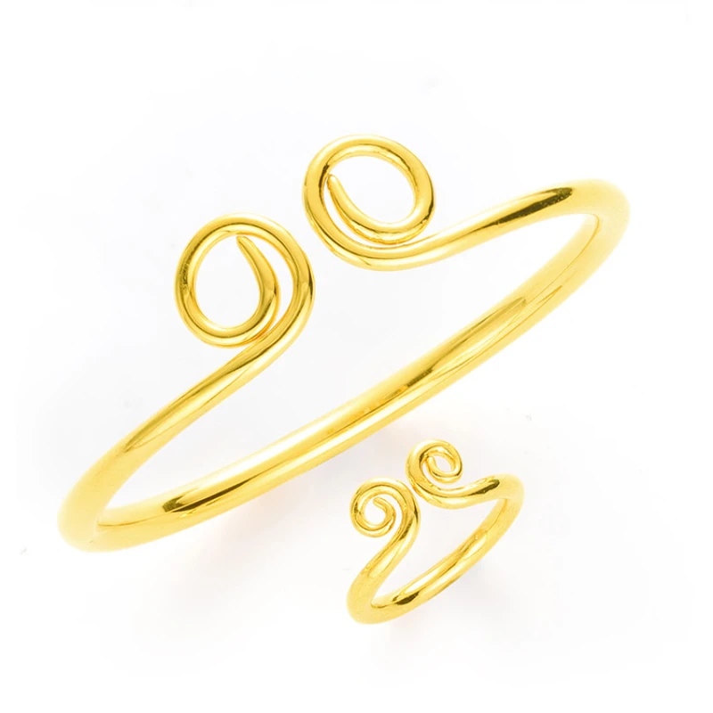 

Vietnam Sand Gold 24k Brass Gold Plated Creative Trend Jewelry Monkey King Curse Ring Couple Golden Hoop Ring Bracelet Set