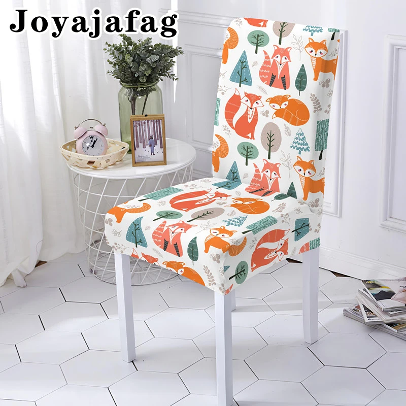 

Fox Cartoon Printed Elastic High Back Chair Cover Anti-dirty Stretch Kitchen Seat Covers For Hotel Restaurant Decor