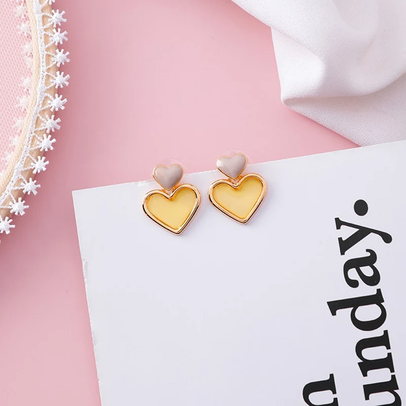 yellow heart MENGJIQIAO новые винтажные разноцветные геометрические акриловые висячие серьги в форме сердца для женщин круглые жемчужные Висячие глазури Pendientes ювелирные изделия - Окраска металла: yellow heart