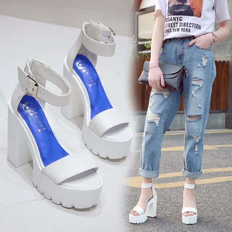 

Women High Heels Shoes Fashion Pu Leather Platform Thick Heels Shoes Ladies Round Toe Ankle Buckle Pumps Ladies Party Shoes