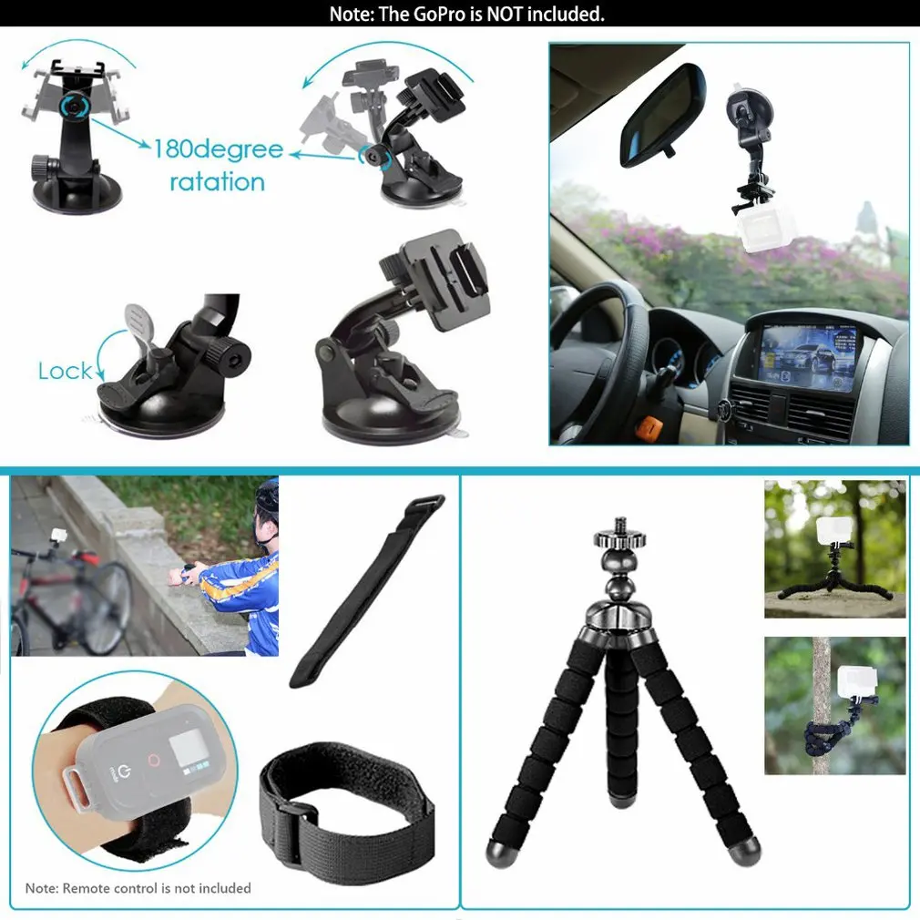 

New 50 in 1 Sports Camera Accessories Kit Set Adapter Pedestal 3m Glue Safety Buckle Sucker Clip For Gopro Hero 9 8 7 6 5 Max