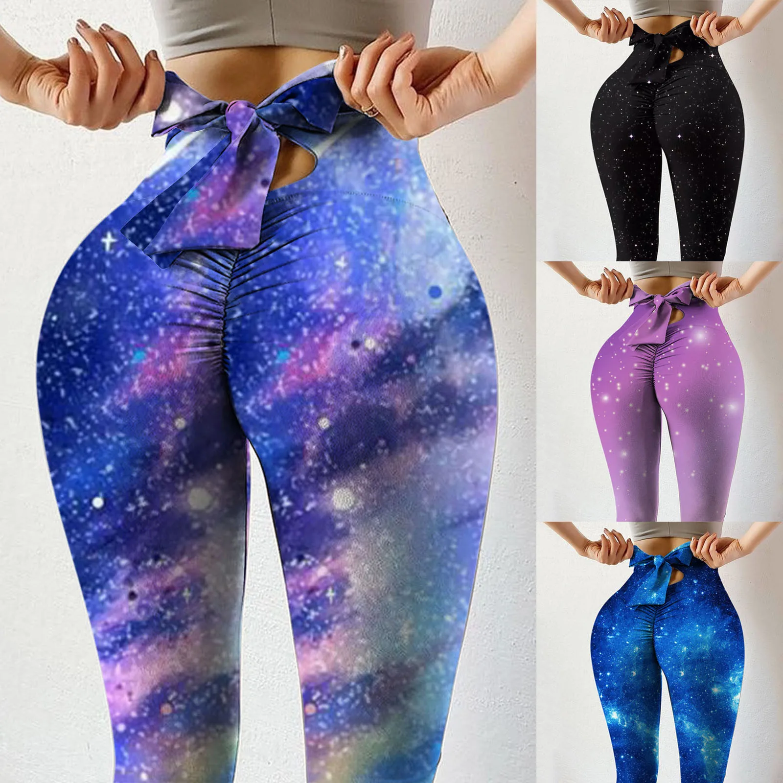 

Bow Knotted Yoga Pants Starry Sky Print Sports Pants High Waist Seamless Trousers Hip Lifting Pants Skinny Tights yoga broek A20