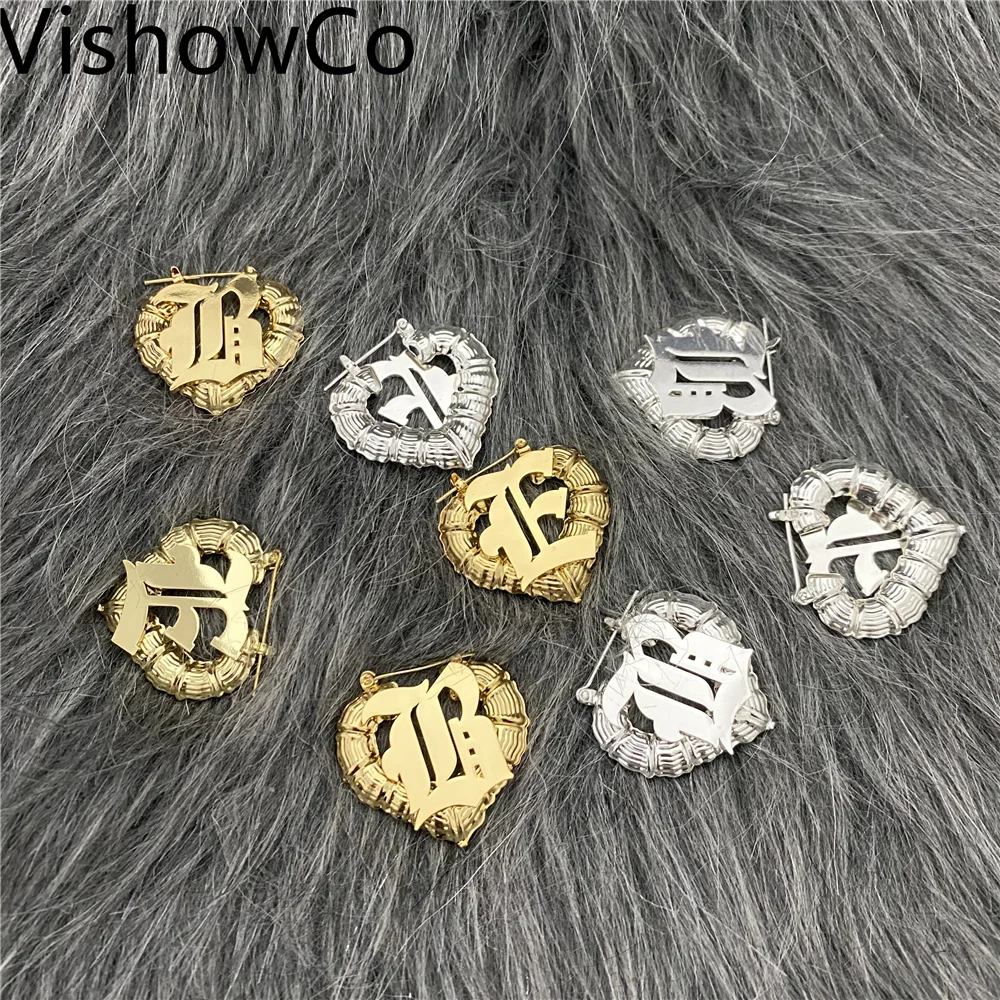 

Custom Name Earrings Personalized Stainless Steel Heart Shape Earrings Bamboo Style Custom Hoop Earrings Jewelry For Women Gifts