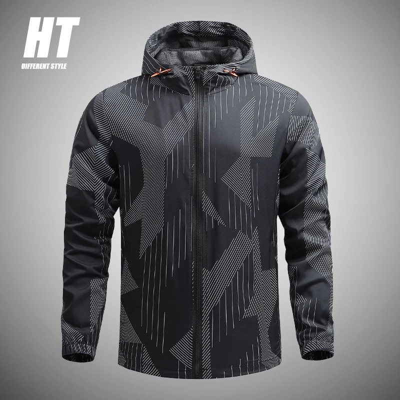 

Повседневные мужские куртки с капюшоном, Мужская Осенняя быстросохнущая ветровка с буквенным принтом, верхняя одежда, брендовая одежда