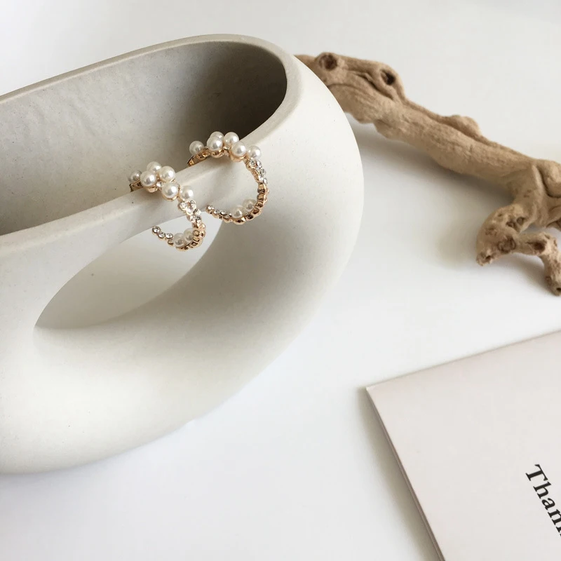 Женские серьги кольца с жемчугом MENGJIQIAO новые корейские элегантные ручной работы
