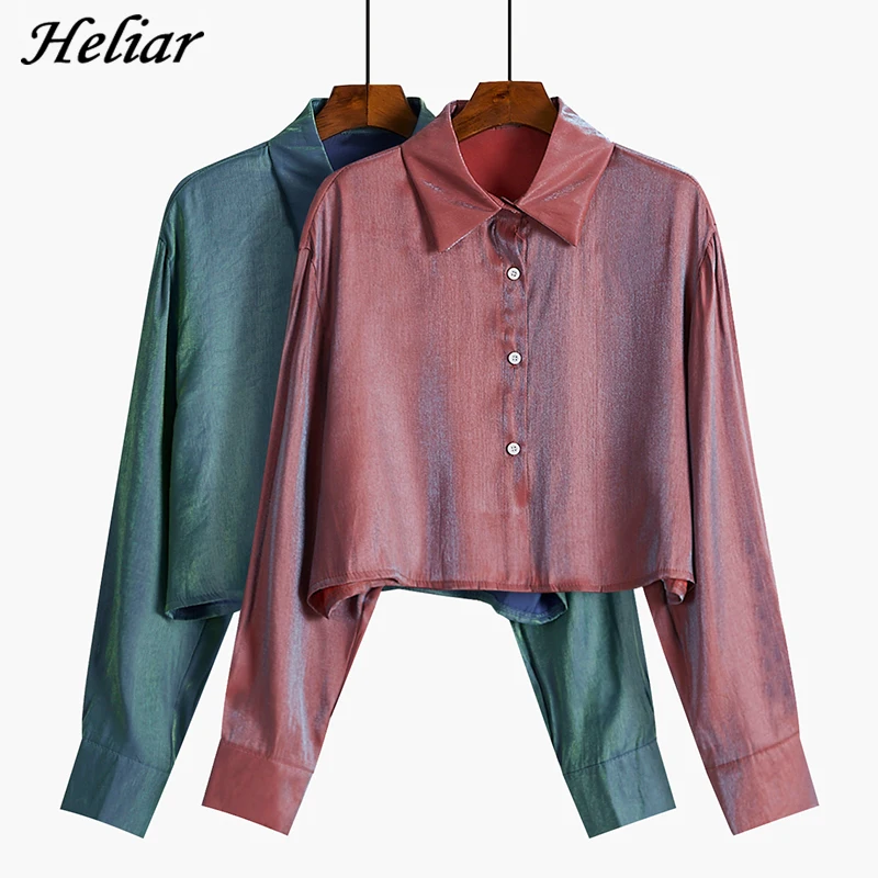 Блузка Женская атласная с длинным рукавом на пуговицах|Блузки| |