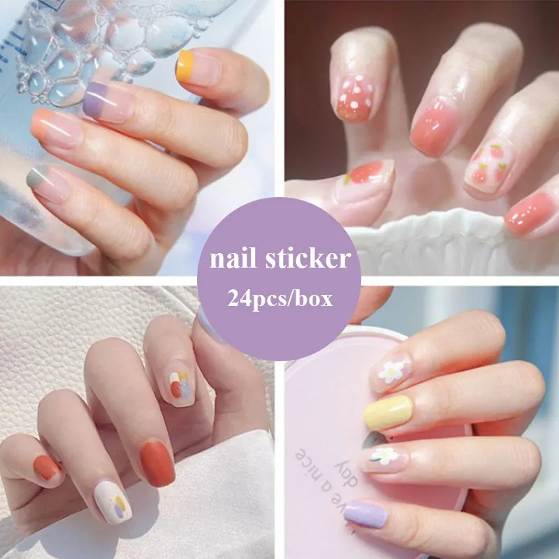 

24pcs Hit Color False Nails 32 Styles Cute Summer Style Fake Nails Jelly Finger Nail Manicure Decoration Nail With Glue