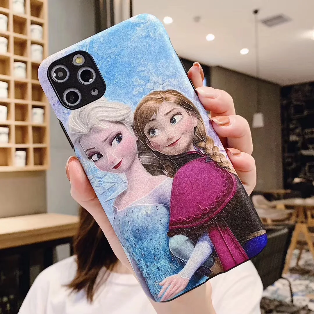 Cute Cartoon Anna Elsa princess Silk relief Case For Apple iPhone 11 pro X Xs Max Xr 7 8 6 s Plus sven Olaf Girl Phone Cover |