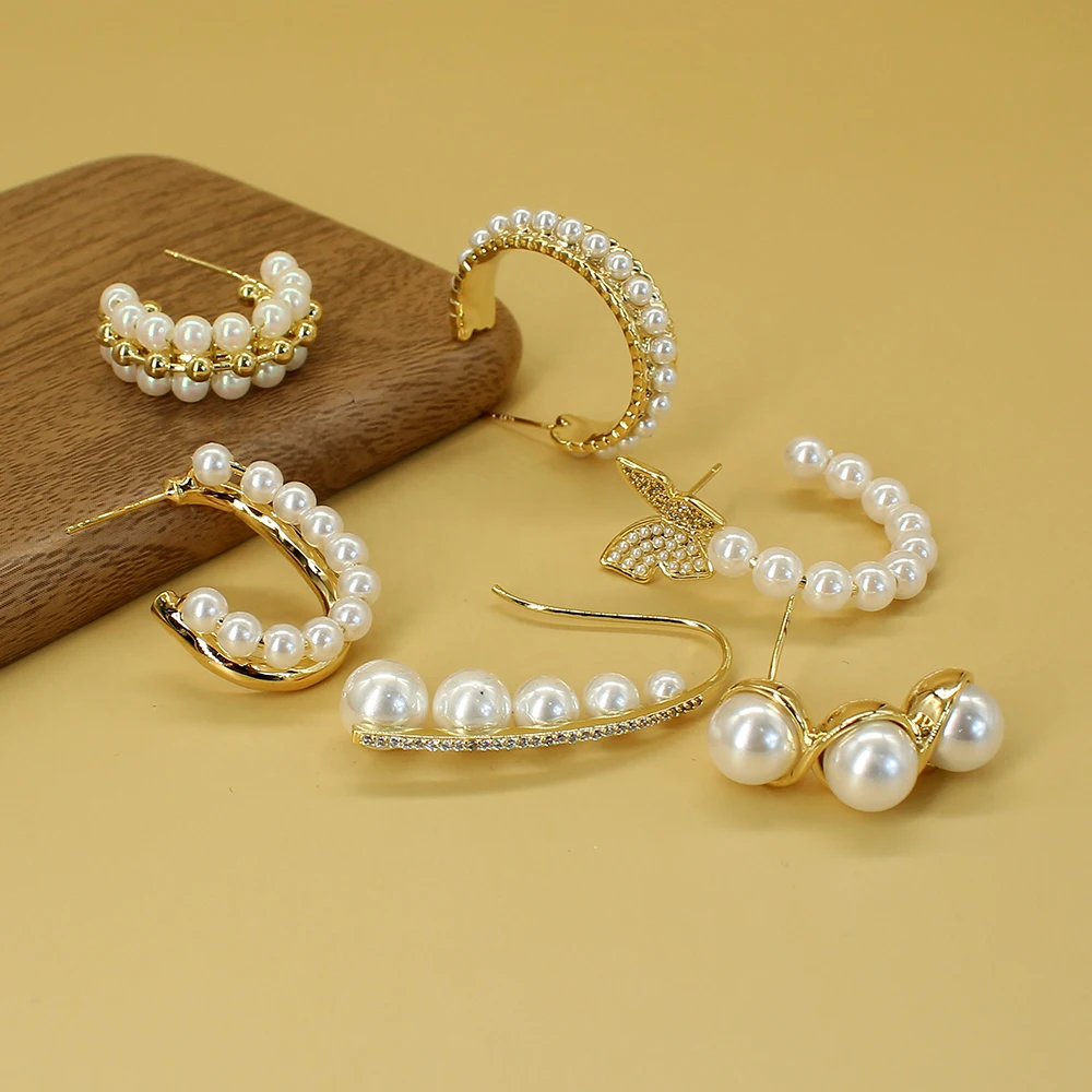 

Trendy Vintage Simple Multi-Types Round White Imitation Pearl Butterfly Stud Earrings For Women Fashion Jewelry Accessories Gift