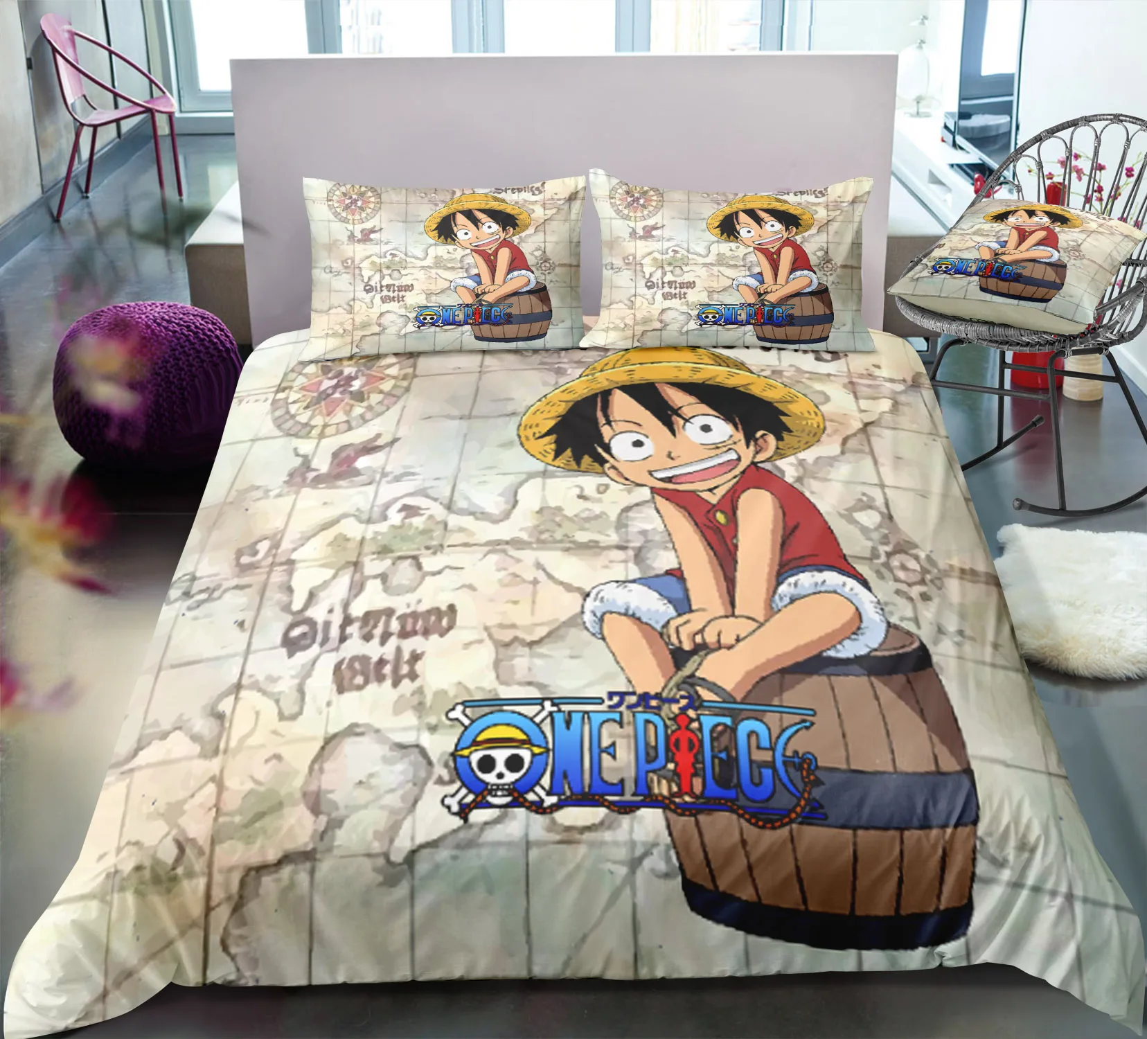 High Quality 3D Printed Duvet Cover with Pillow Bedding Set Japanese Anime One Piece Bed for Kids Adults Bedroom Decor | Дом и сад