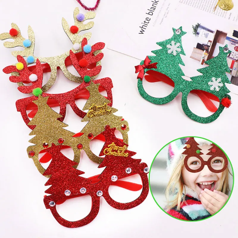 Рождественские очки Санта Клаус Снеговик Снежинка Дерево лося Бумажные реквизит
